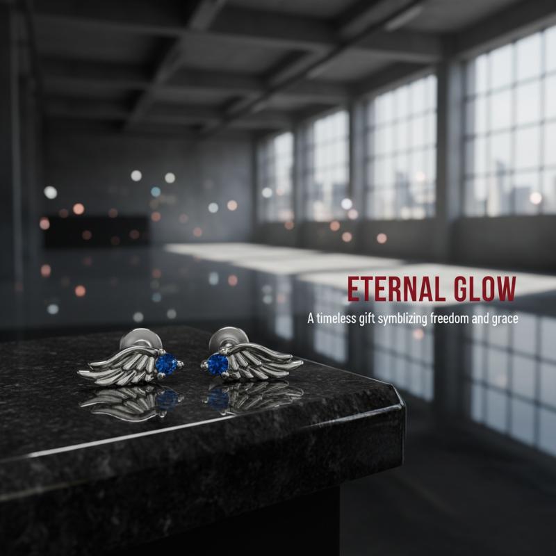 Fashion Temperament Blue Red Zircon Wing Ear Bone Nail Earrings For Women Men Jewelry Accessries Gifts