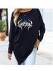 Women's Oversize Long-Sleeve Spring/Fall Asymmetrical Hem T-Shirt Fashion Printed Logn Sleeve Top