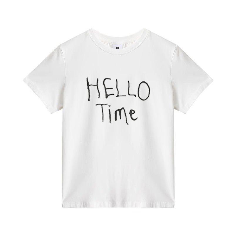 Summer New White Crew Neck Front Shoulder Crew Neck Cotton Short Sleeve T-Shirt Women s Simple Letter Design Casual Top Women s S
