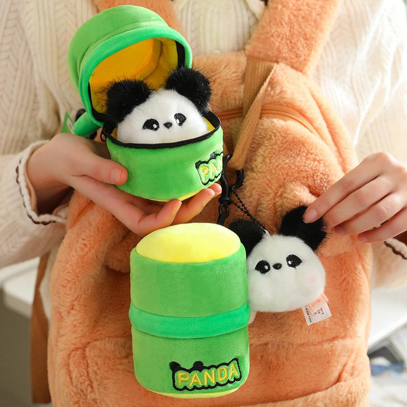 Tube Bamboo Panda Plush Toy Backpack Pendant Keychain Car Decoration Pp Cotton