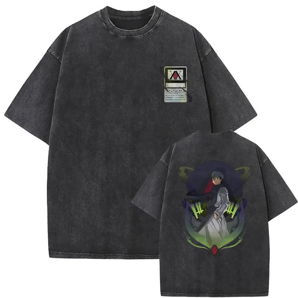 Killua Zoldyck Hunter X Hunter Graphic T-shirt Harajuku Washed T-shirts Men Women Cotton Casual Oversized Short Sleeve T Shirts