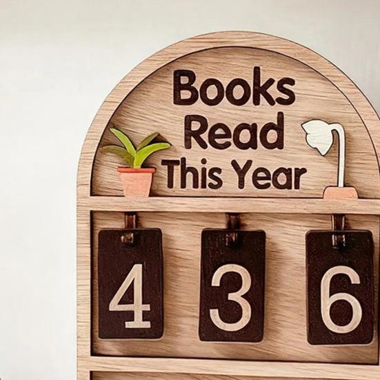 Book Read This Year Counter Track Up to 999 Book Wooden Annual Reading Goal Challenge Tracker with Number Signs Bookshelf Decoration Book Lovers Gift