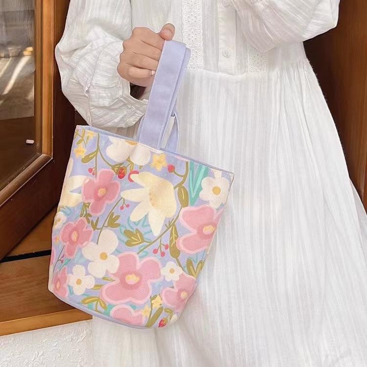 

Маленькая свежая сумка-ведро для переноски цветов, холщовая сумка для выхода, для покупок, сумка для хранения для студентки, рабочая сумка для бэнто [Upgraded anti-pilling fabric]