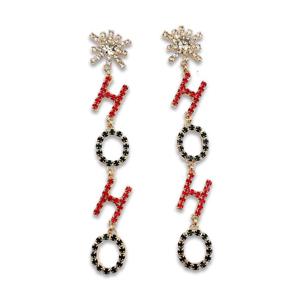 Luxury HOHO Pendant Earrings: European & American Full Diamond Design, High-End Christmas Accessories