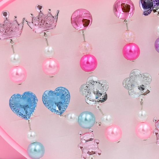 7 párů/krabička Umělé perly kapka Bez propíchnutí Bezbolestné dětské náušnice s úložnou krabičkou Krásné kreslené