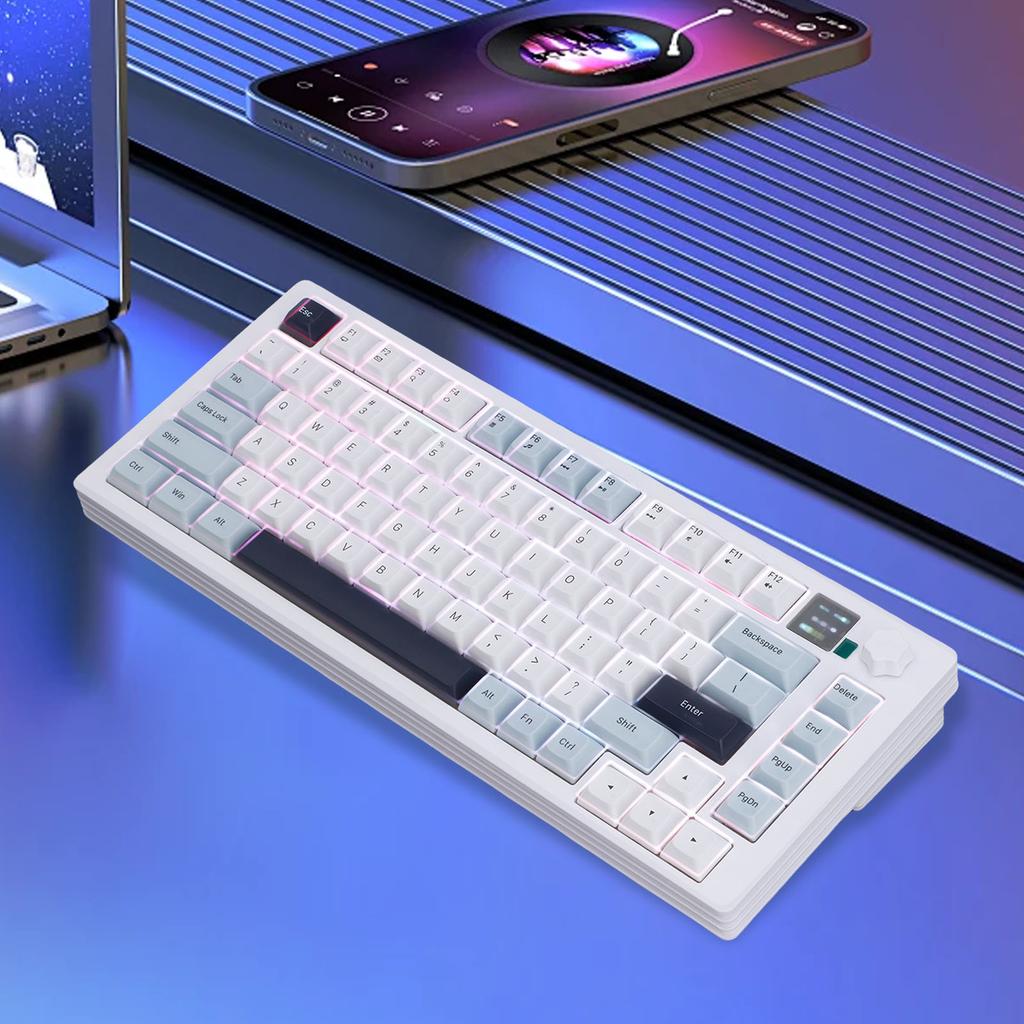 75 Wireless Mechanical Gaming Keyboard with Multimedia Display Crmy Sound Hot Swappable Pre Lubed Linr  es Gasket Structure RGB Backlit