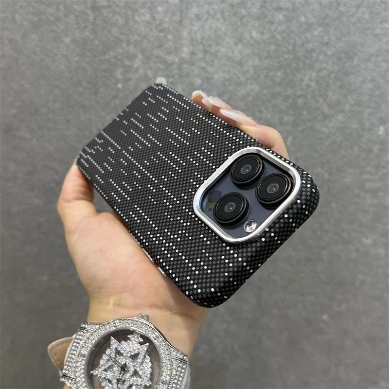 New Luxury Carbon Fiber Texture Magnetic Phone Cases For iPhone 15 12 13 14 Pro Max Magsafe Case Matte PC Hard Shockproof Cover