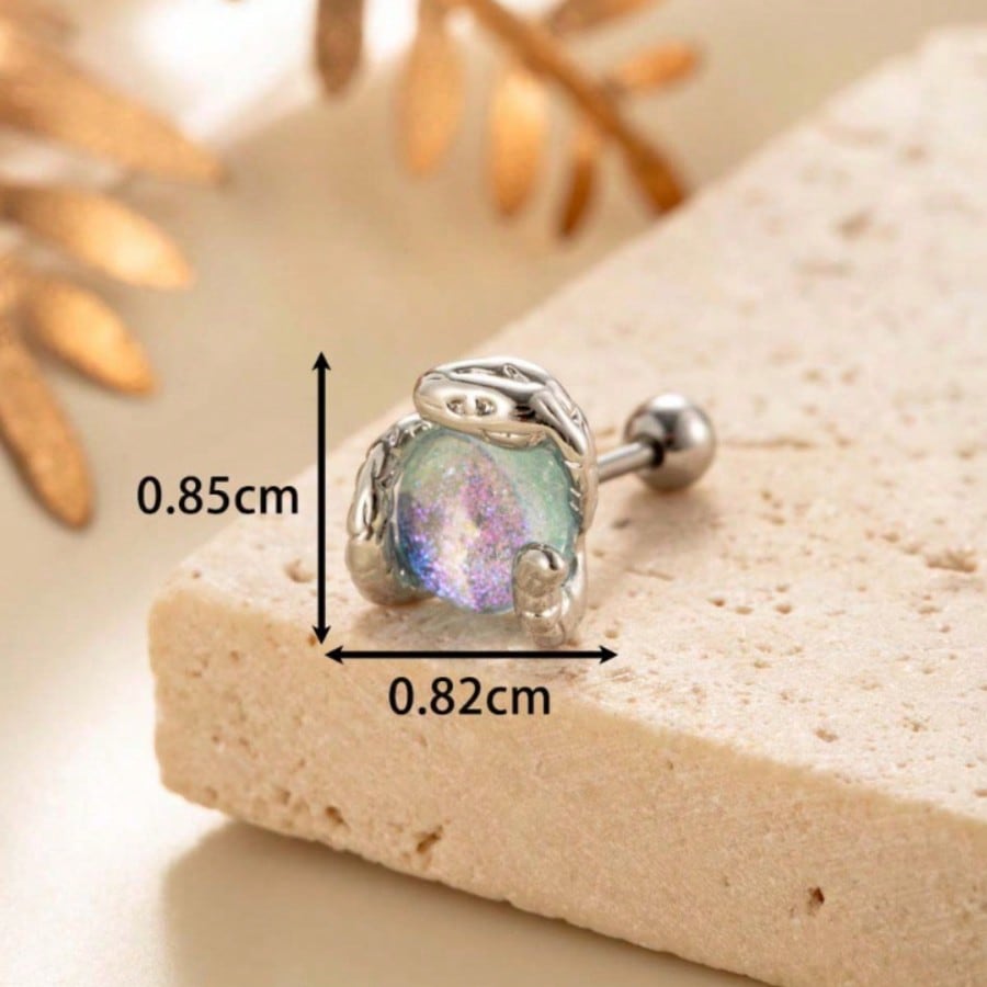 Серьги-гвоздики в форме змеи Нишевые серьги Винтовые штифты Козелок Уха Лунный камень Титановая сталь Серьги для хряща Уха Женские День Святого Валентина 3#