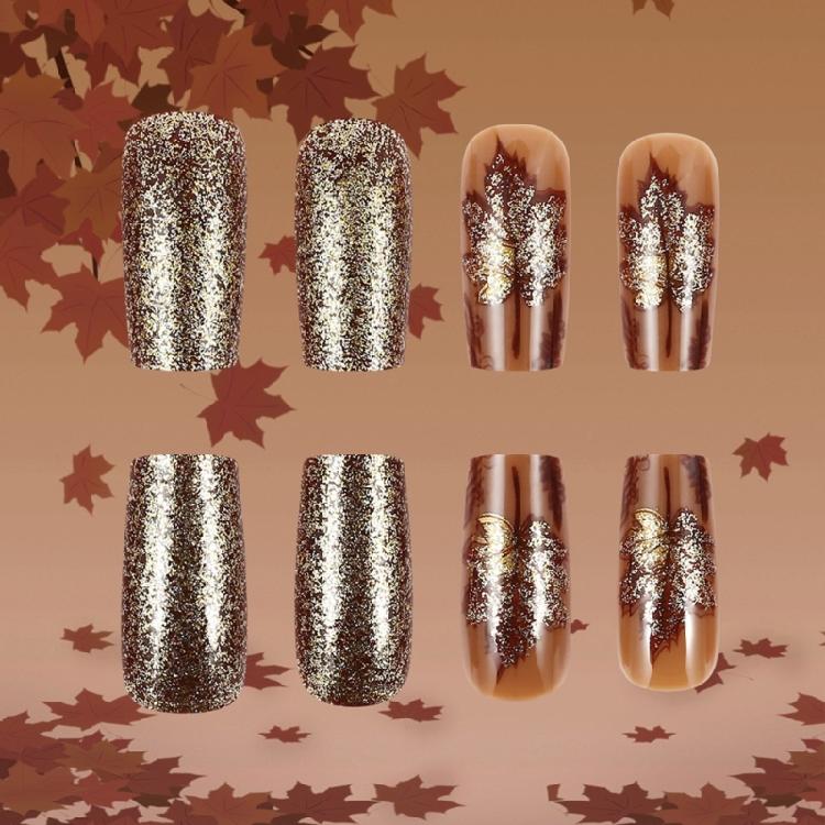 Lönnlöv Thanksgiving Press On Nagel Medium Fyrkantig Matt Nagelkonst Dekoration 24 st Lösnagel för Fest och Daglig Användning