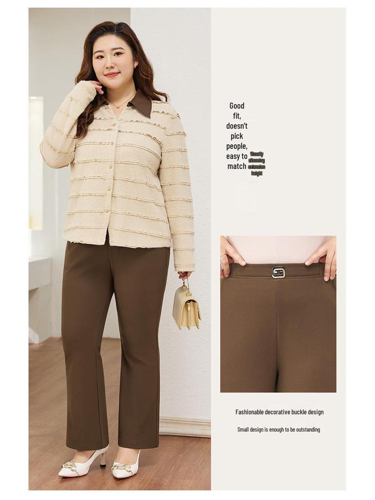 2025 Women's Plus Size High Waist Black Micro Flare Winter Pants - Casual Long Drapey Western Style