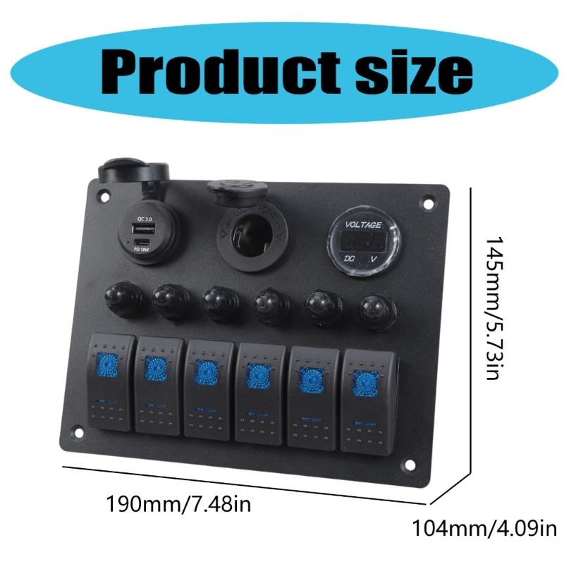 Waterproof 6 Gang Switches Panel with Digital Voltmeter Marine Vehicle Switches