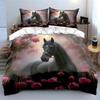 "Elegant Horse Rose Decor Set" Bedding Set with 1 Duvet Cover 2 Pillowcases Single Double King Queen Gift