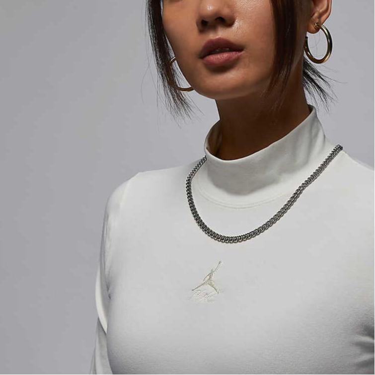 Jordan Pure Color Breathable High Collar Sports Long Sleeve T-Shirt Women Tops White FQ8061-133