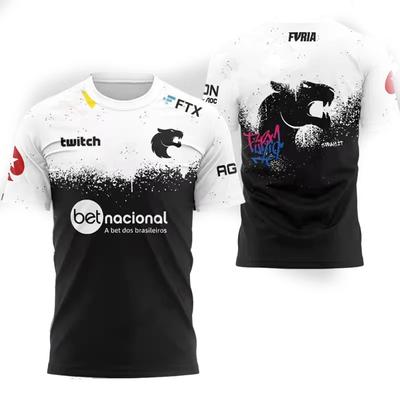 CSGO Sports Furia Team Boys' Sports T-shirt Round Neck Short-sleeved Sweater Casual Leopard