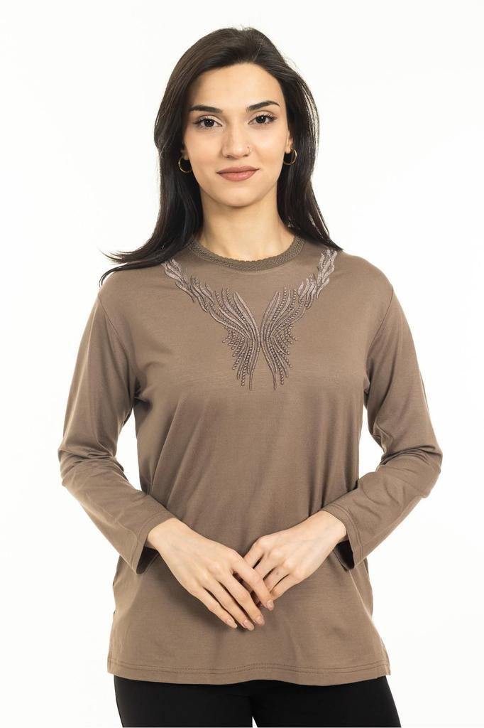 Damska Bluzka Duży Rozmiar Nowy Sezon Średni Wiek i Powyżej Nowy Wzór Dzianina Kołnierzyk Lycra Matka Bawełna Czesana Bluzka 30520