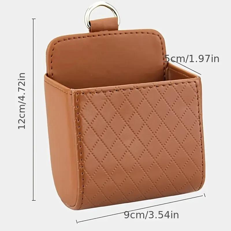 Car Air Vent Hanging Storage Box & Phone Bag, PU Leather Car Phone Holder for Interior Accessories
