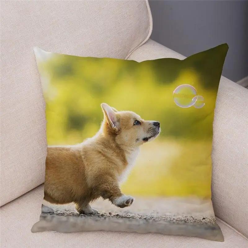 45X45 Cm Living Room Sofa Puppy Pattern Home Decoration Corgi Cushion Cover Gram Welsh Polyester Fiber Cushion Cover