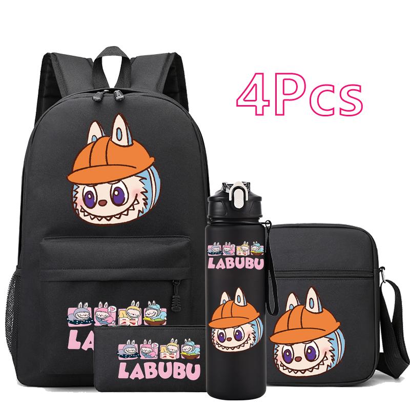 4 Stück/Set Cartoon-bedruckter Rucksack Teenger Student Junge Mädchen Große Kapazität Schultasche Kind Outdoor 750 ml Wasserflasche Geschenk
