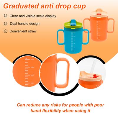 2 Stück Schnabeltasse mit Strohhalm 300 ml Fütterbecher Tragbarer Älteren Auslaufsicherer Becher mit Griff Auslaufsicherer Becher Wasserbecher für Kinder Senioren
