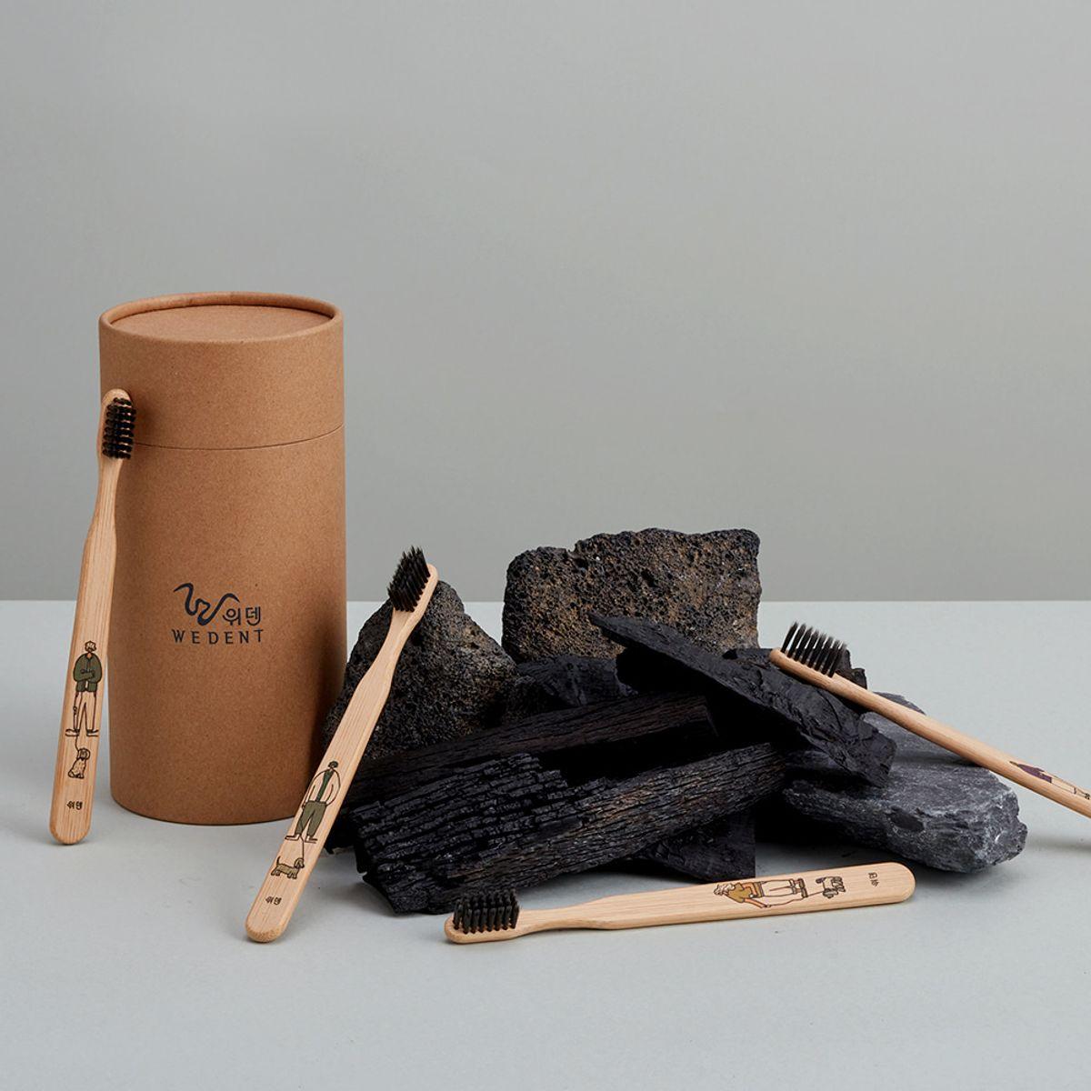 [Monthly Pack] 12-Pack Bamboo Double Fine Bristles Toothbrush + 2 Stainless Steel Toothbrush Holders Natural