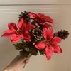 Simulated Christmas Bouquet Poinsettia Fake Flower Natural Pine Cones Christmas Ornament Ornament Christmas Flower Head