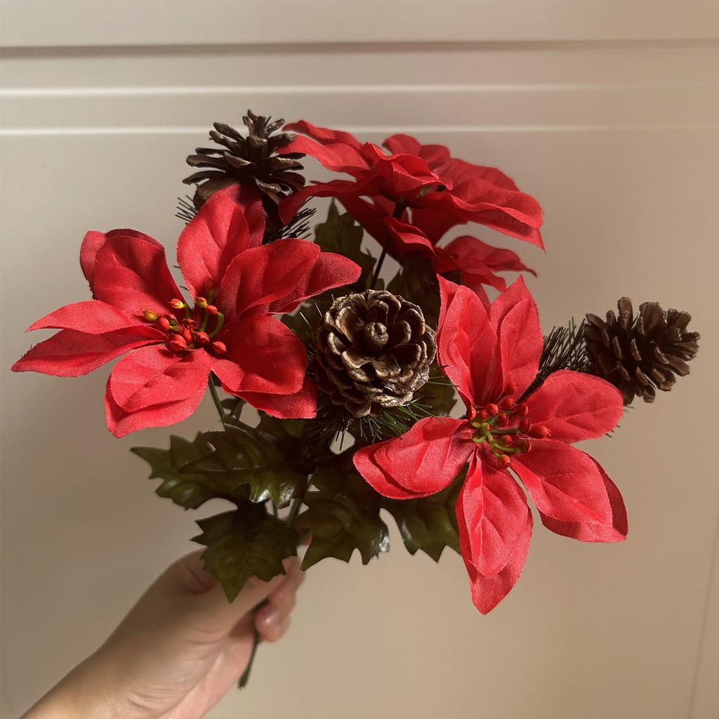 Simulated Christmas Bouquet Poinsettia Fake Flower Natural Pine Cones Christmas Ornament Ornament Christmas Flower Head