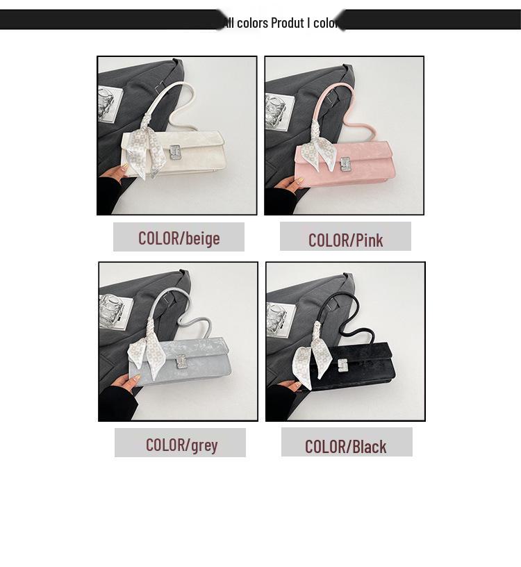 Women's Textured Underarm Baguette Bag with Silk Scarf - Early Spring 2025 Fashion