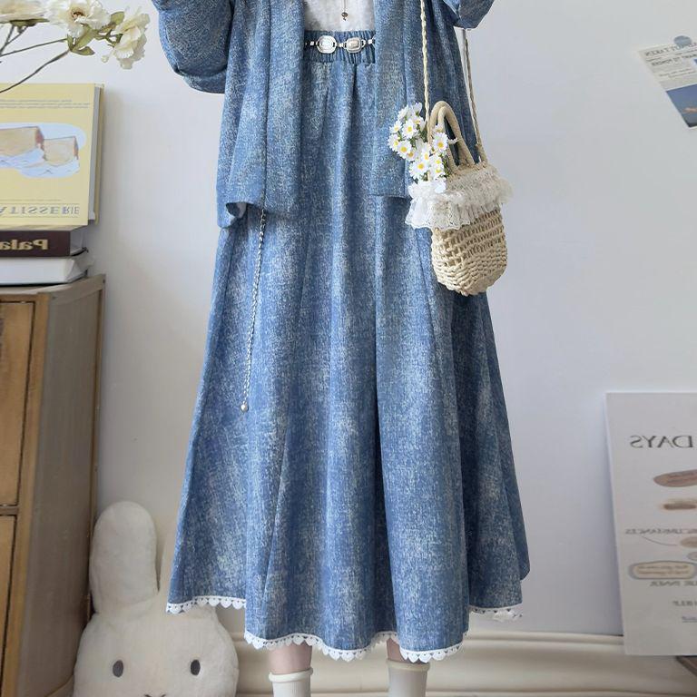 

Women s Song Dynasty Style Woolen Batwing Sleeve Fleece Lined Denim Skirt - Elastic Waist, Thickened for Autumn/Winter S (Suggested Height 152-160cm)