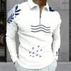 Men Plus Size Long Sleeve Quarter Zip Polo Shirt Blue Seashell Floral Print