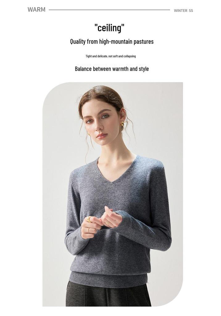 Women's Cashmere V-neck Sweater - 2026 Autumn/Winter Stylish Elegant Warm Loose Fit Pullover