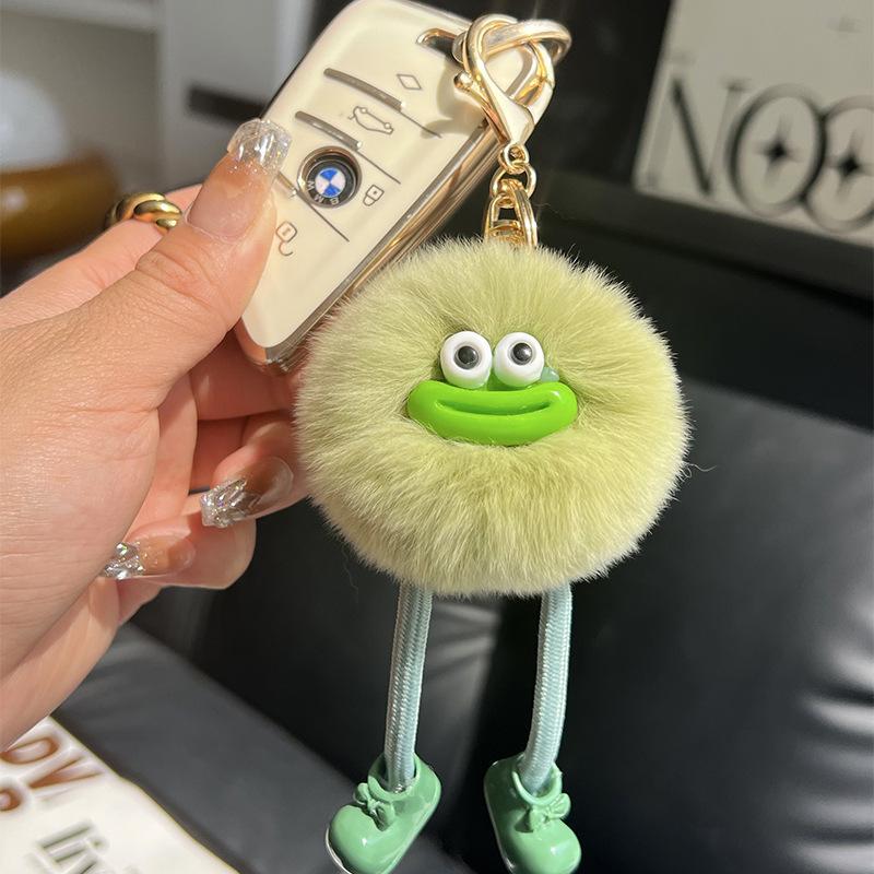 

Fluffy Briquette with Shoes Keychain Cute Sausage Mouth Metal Clip Keyring Hanging Backpack Charm for Women Unique Gift зелений
