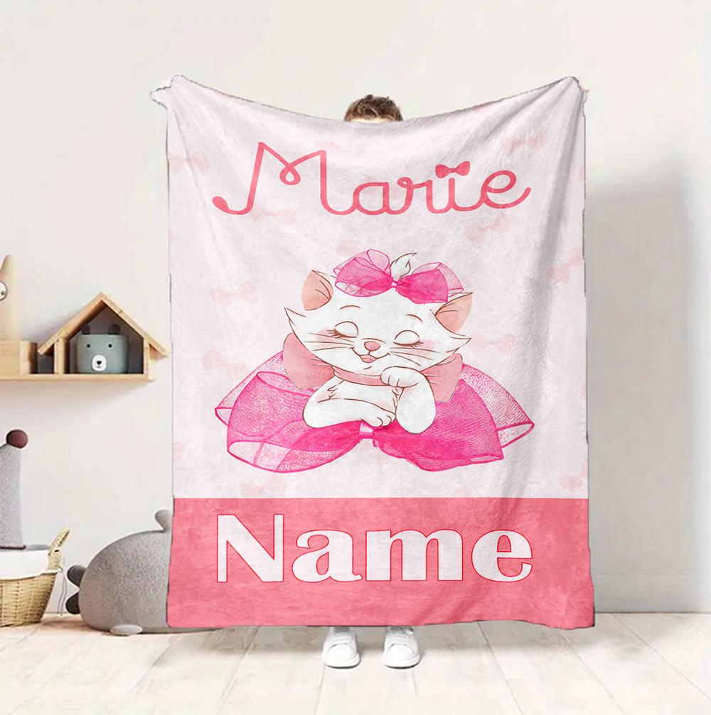 Custom Name Cat Love Flannel Blanket Throw Blanket Soft Warm Sofa Bed Decor Unique Gift