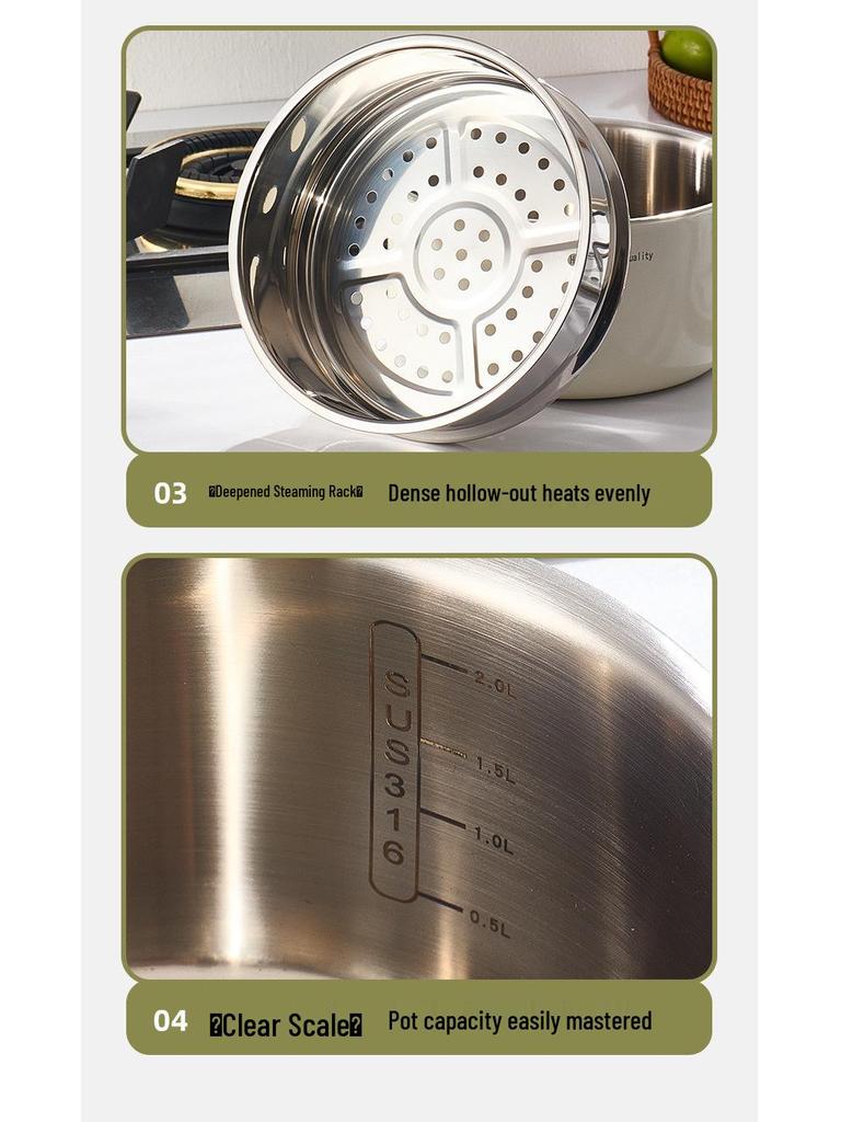 Xunshun 316L Stainless Steel Non-Stick Baby Food Pot, Ceramic Milk & Noodle Soup Pot, Extra Thick for One-Person Cooking.