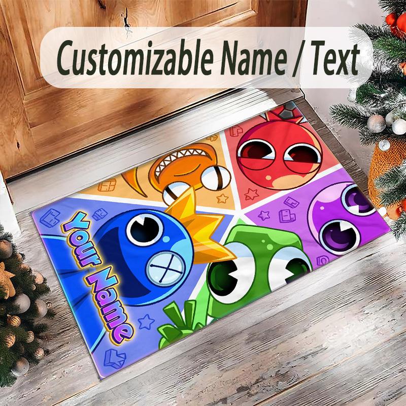 Personalized Crystal Velvet Carpet Custom Name Text,Rainbow Friends Anti Slip Area Rug For Home Decoration