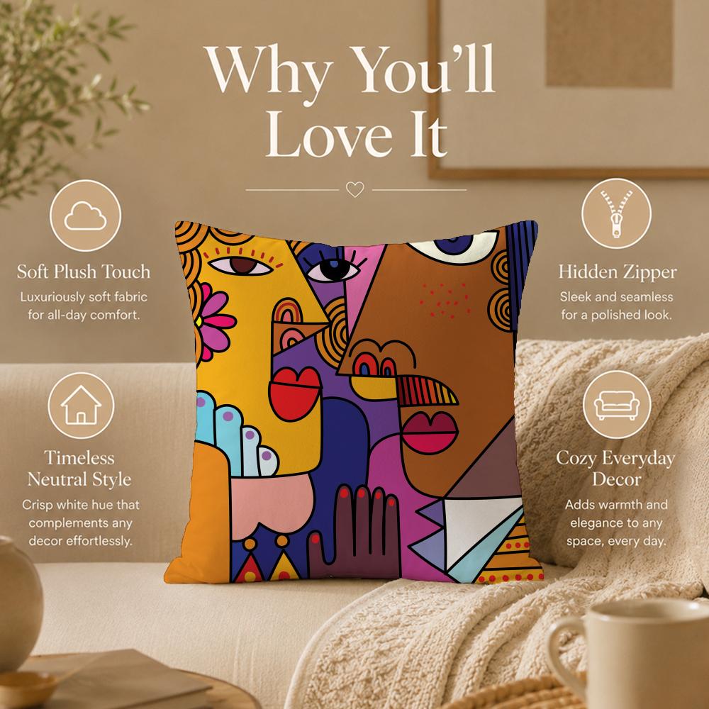 Art A-Abstract FacesS Cushion Cover Double-Sided Printed Pillow Cover Hypoallergenic Dust-Mite Proof