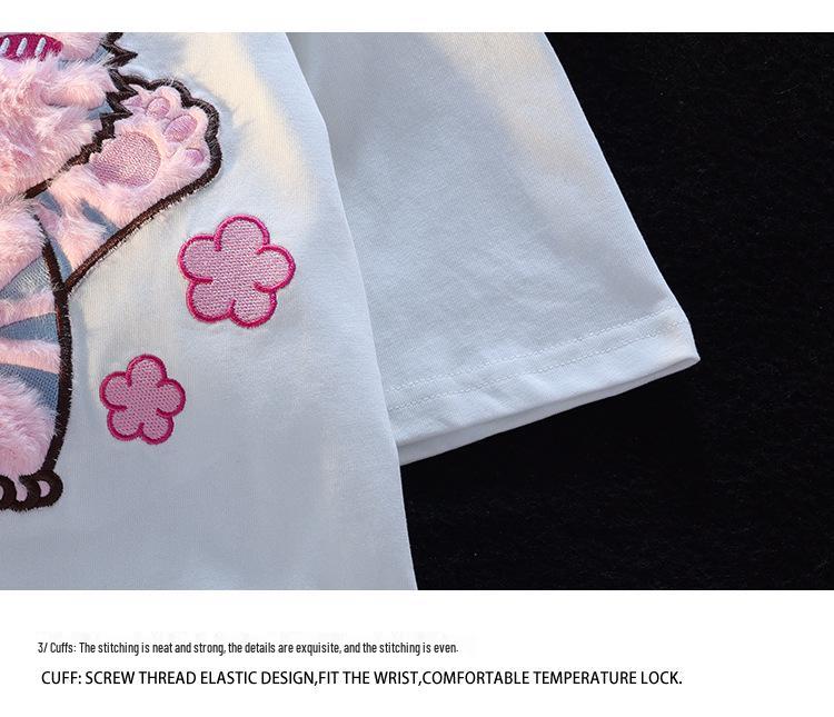 Guochao Oversized Flocked Cute Tiger Tee – Unisex Short-Sleeve, Niche Design, Couple Outfits