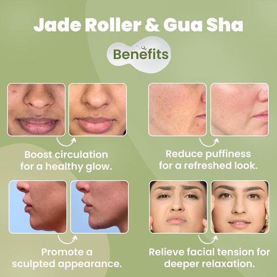 WILD OAK Jade Roller & Gua Sha Massager Combo Tool | Natural Jade Himalayan Stone | Healing Skin Wrinkles & Improves Skin Elasticity
