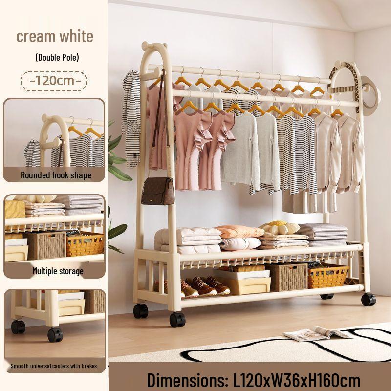 Movable Floor-Standing Coat and Clothes Rack for Bedroom Use
