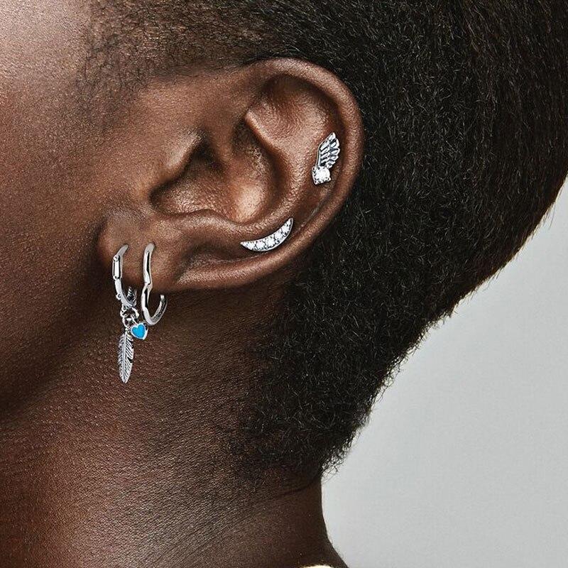 Vente Boucle d'oreille Ton Argent Pour Femmes Boucles d'oreilles Puces Plume Boucles d'oreilles Convient aux Boucles d'oreilles Originales Bijoux Fins JoyasTrendy Puce
