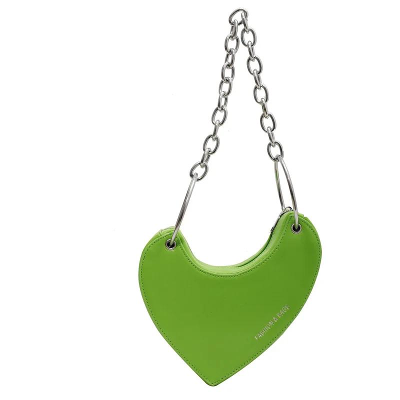 Designer Thick Chain Handbags Women Luxury Ladies Heart Shaped Shoulder Bag Cute Female Clutch Purse Fashion Love Underarm Bag