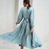 Fashion Wind New Arrival Dress Puff Sleeves Waist-Tight Temperament Long Dress V-Neck Bubble Sleeve Dress