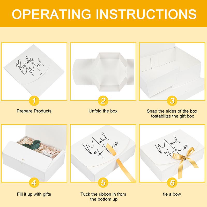 WTEMPO Wedding/Bachelorette Party/Bride Shower Gift Boxes Universal Packaging Boxes Ribbon Bow Bridesmaid Proposal Boxes DIY Foldable Paper Gift Boxes