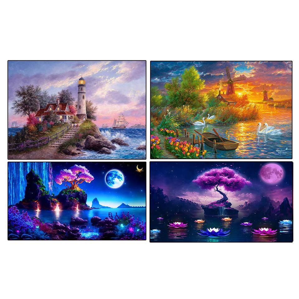 Yeni Manzara Göl Ay 5D Elmas Boyama Resim Büyük Manzara Kendin Yap Tam Mozaik İşlemeli Manzara Duvar Dekorasyonu