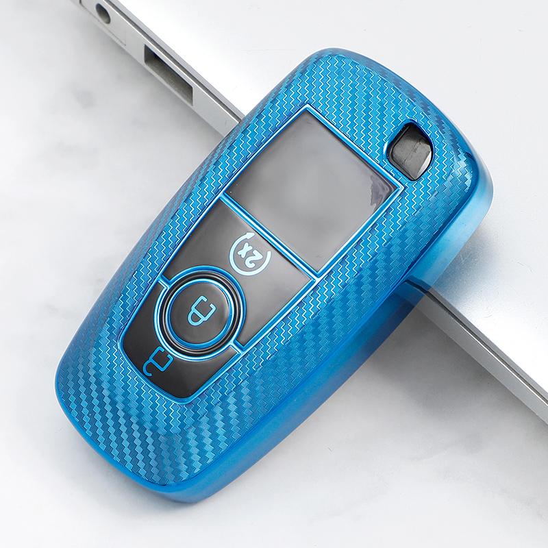 TPU Carbon Fiber Car Smart Key Case Cover Bag Keychain for Ford EcoSport Edge S-MAX Ranger Lincoln Mondeo 2017 2018