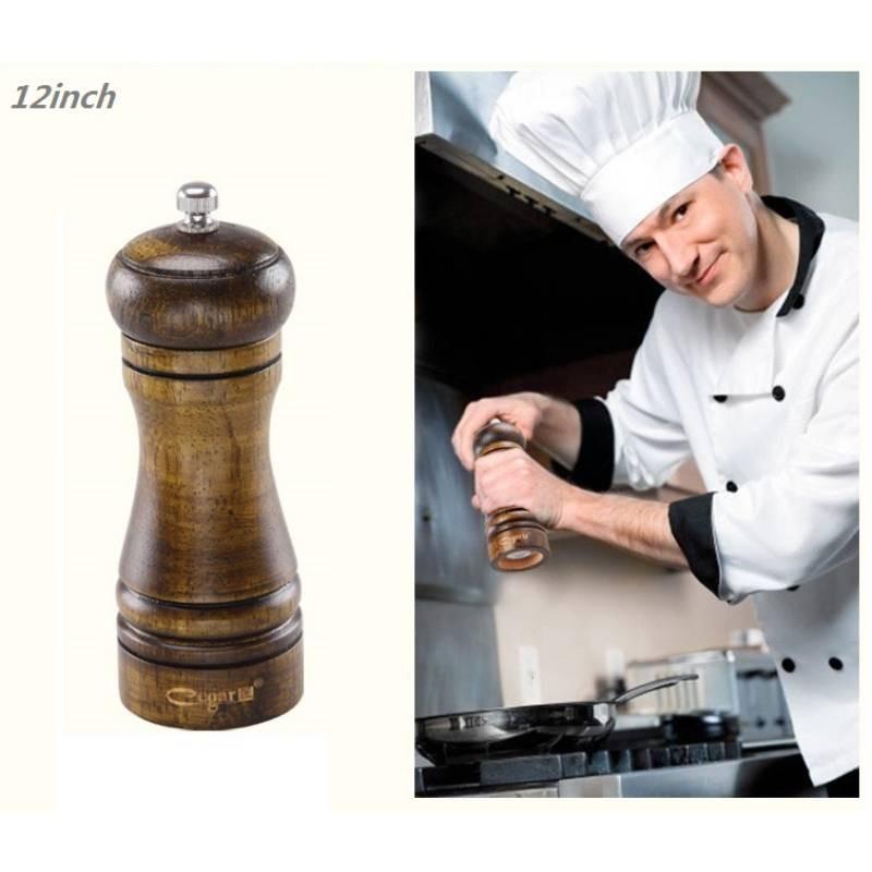 Salt Wooden Pepper Mill Set Antique Finish Culinary Preparation Decor Kitchen
