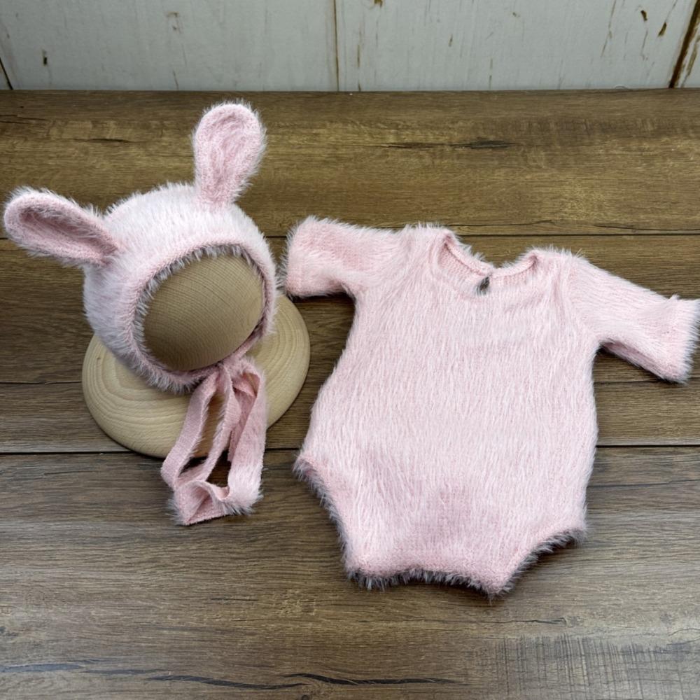 Soft Knitted Newborn Photography Props Adorable Rabbit Doll Prop Knitted Baby Outfit for Newborn