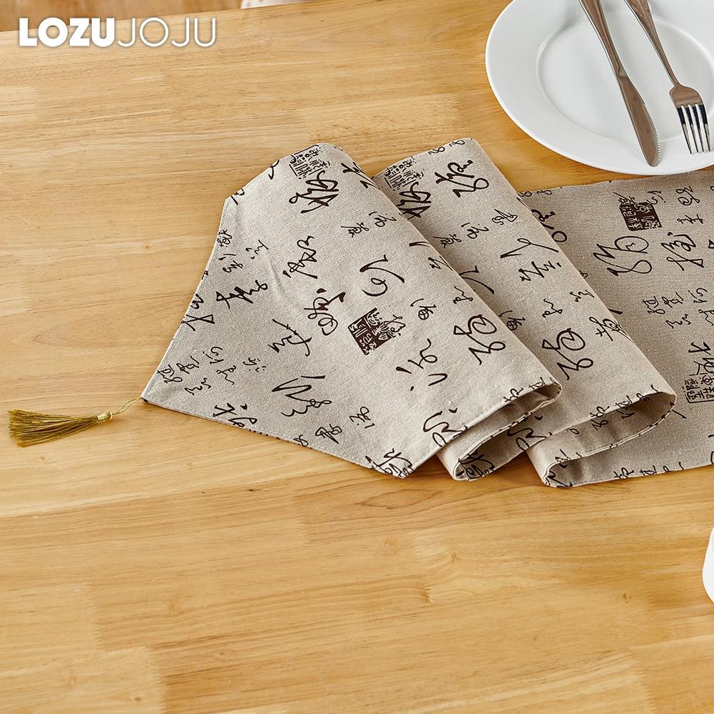1 Stück LOZUJOJU Chinesischer Literarischer Stil Kalligrafie Musterdruck Tischläufer für Esstisch Dekorativ für Heimtisch