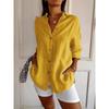 New Single-breasted Pleated Lapel Shirt Women's Solid-color Sleeved Top