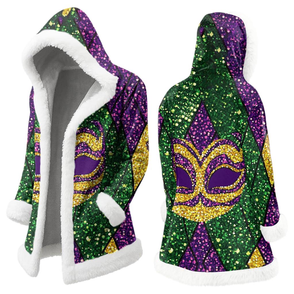 Unisex Casual And Fashionable Plush Collar Hooded Long Sleeved Carnival Print Jacket