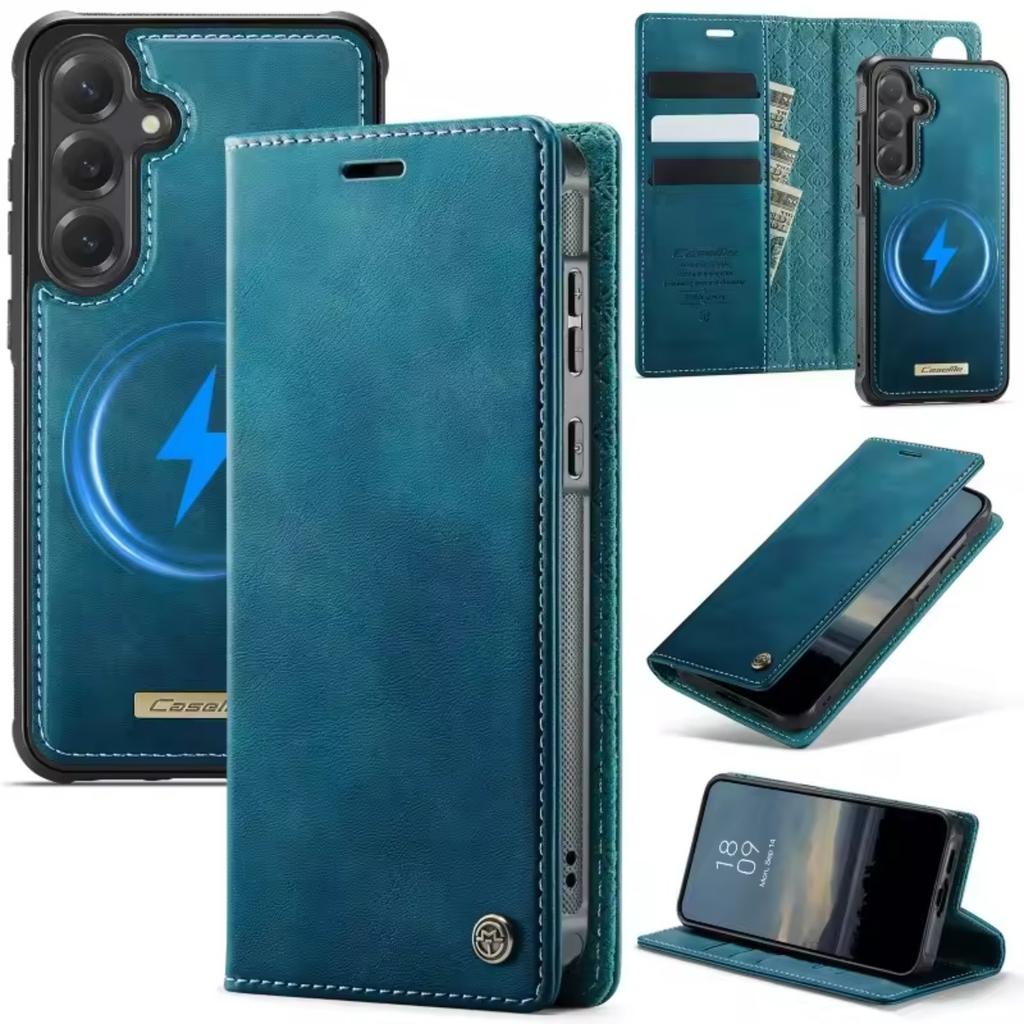 Magnetic Wireless Charging Leather Wallet Phone Case for Samsung Galaxy S26 Ultra S25 FE S24 S23 S22 S21 Plus A17 A56 Flip Cover